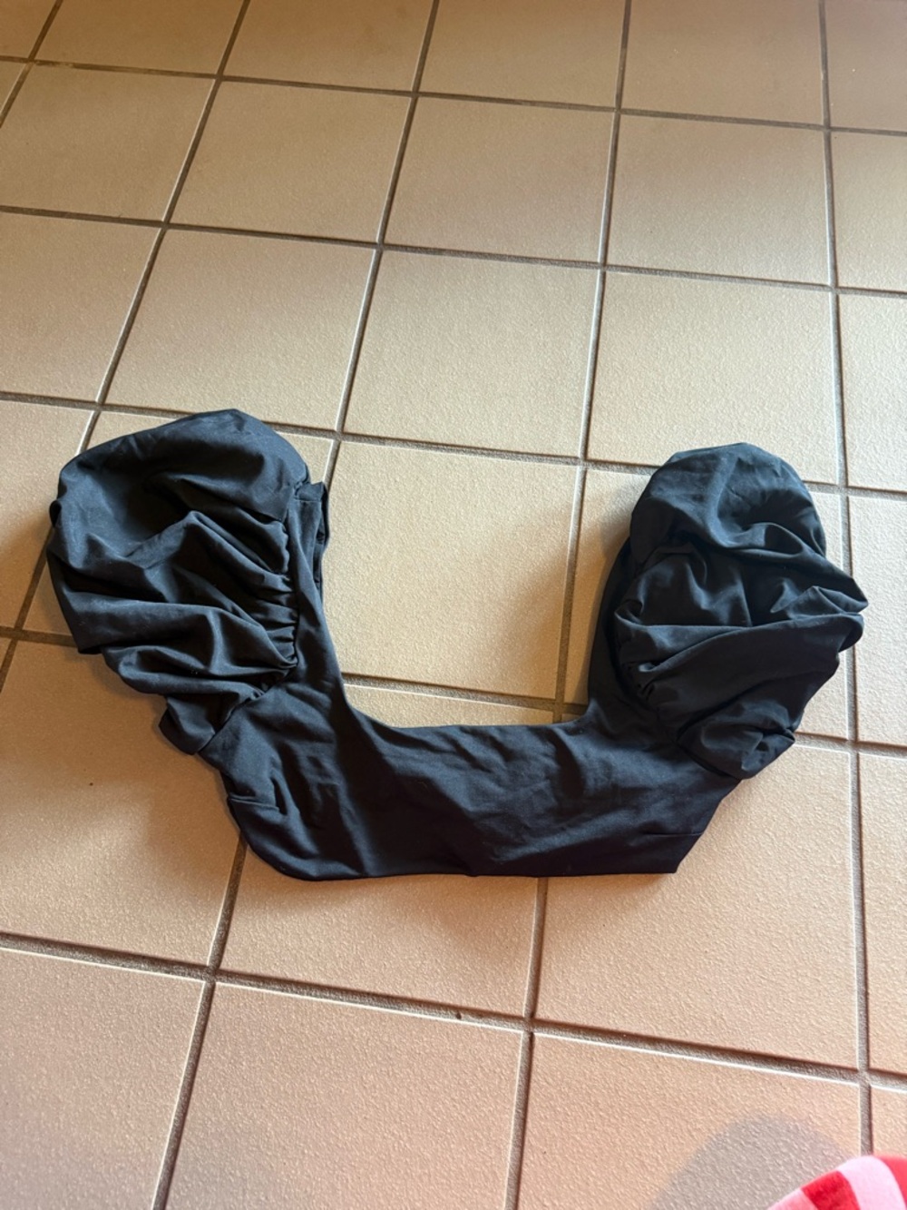 Zara Black Ruched Puff-Sleeve Bikini Top